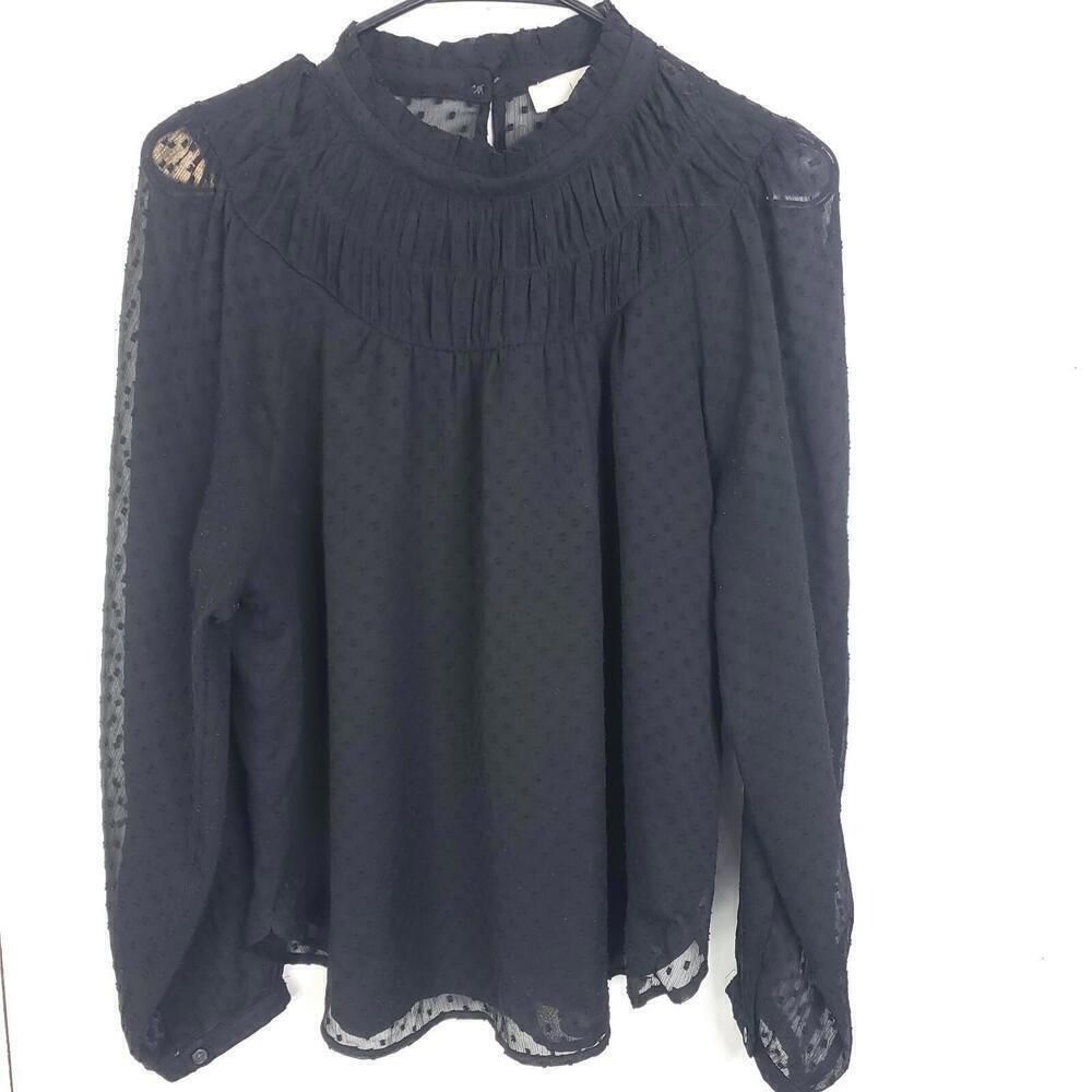Loft Top Womens S Poplin Sheer Long Sleeves‎ High Ruffle Neck Witchy Corpcore